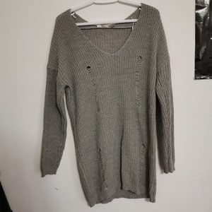 RD Style Gray Distressed V Neck Sweater Size small